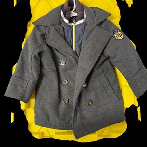 London Fog Charcoal Double-Breasted Kids Pea Coat